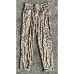 LIVERPOOL Jogger‎ Latte White Tiger Patterned Pockets Drawstring XS Extra Small